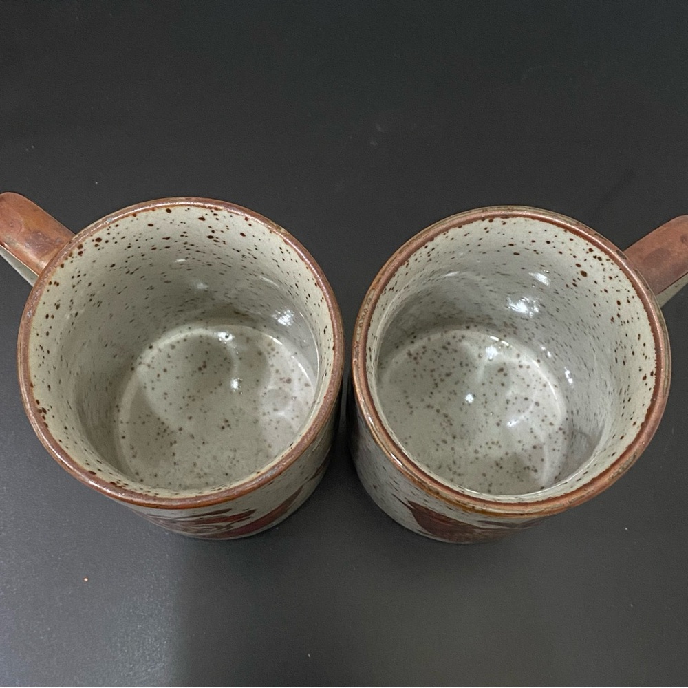 Lot 2 Vintage Otagiri Style Speckled Stoneware Rooster & Flower Mugs - Picture 3 of 13